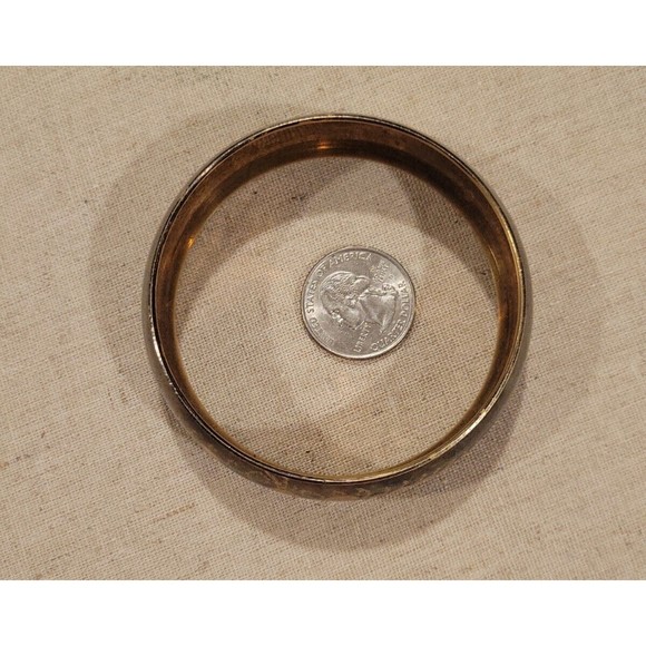 Vintage Blackened Oxidized Etched Floral Design Brass Bangle Bracelet - Picture 5 of 10